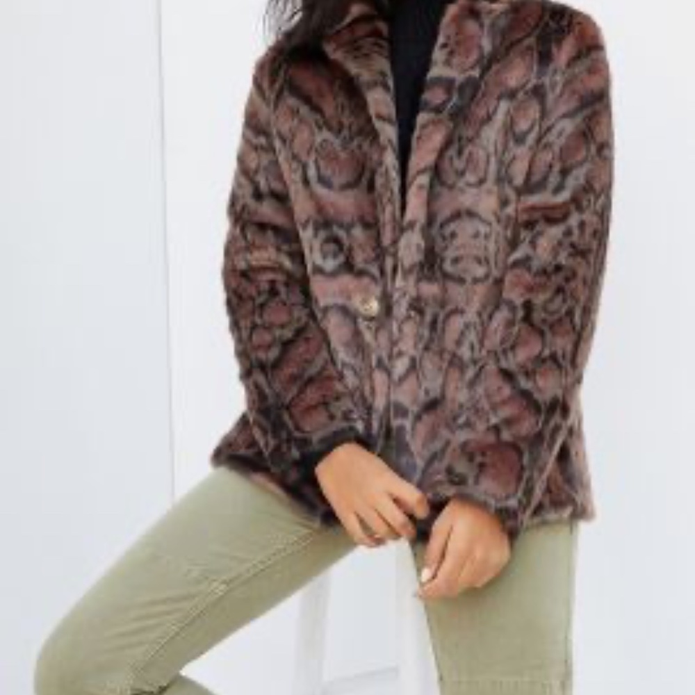 ANTHROPOLOGIE Unreal Fur Leopard Print Blazer - Picture 4 of 5